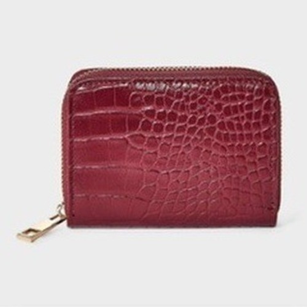 A New Day Zip Wallet Womens OS Burgundy Croc Embossed Faux Leather NWT